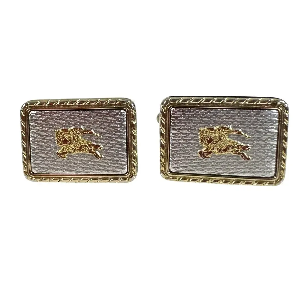 Vintage Burberrys Cufflinks Mens Gold Silver Tone Logo Rectangular Bullet Back